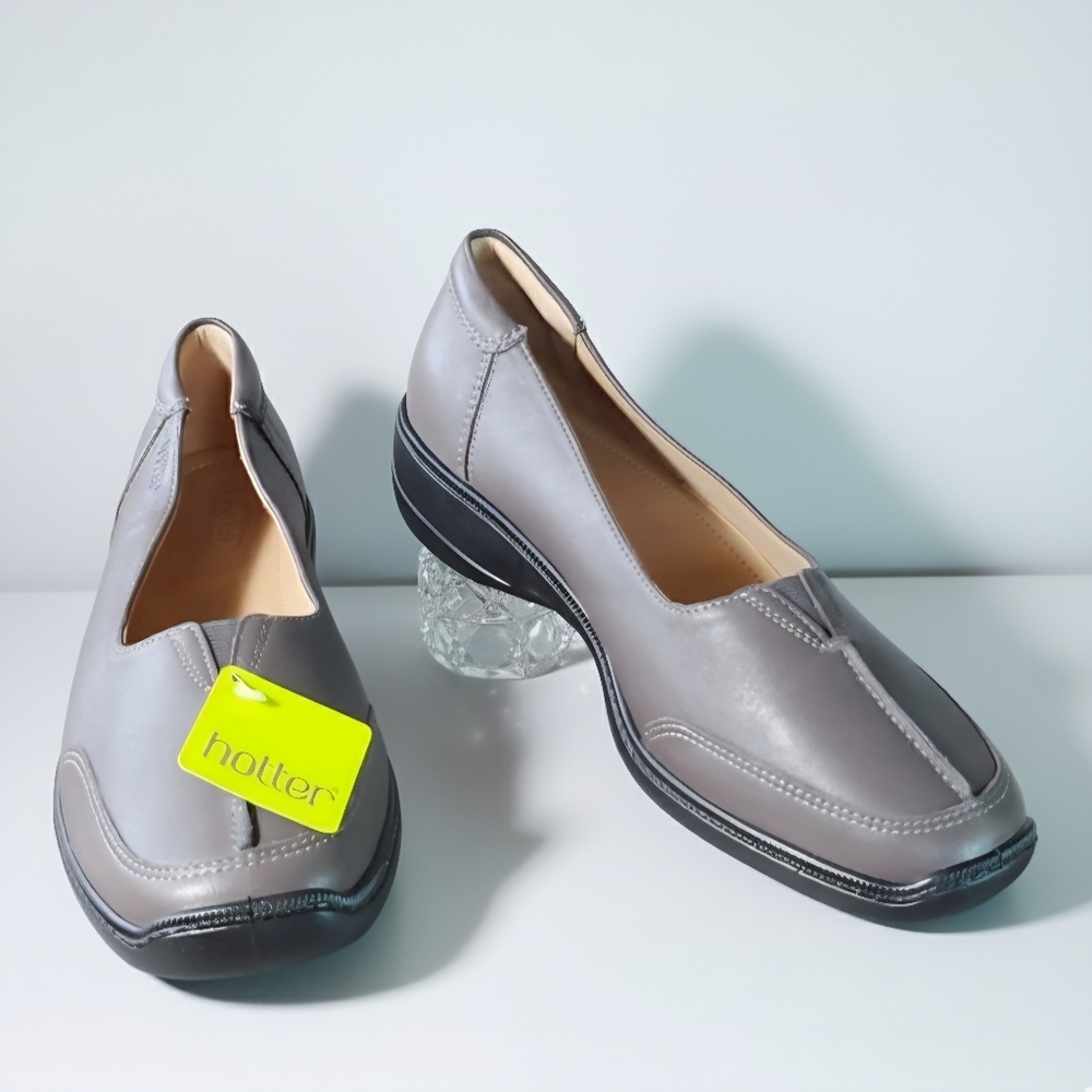 Hotter Size 10 Gillian NEW Slip-on Flats Loafers Grey Leather Rubber England